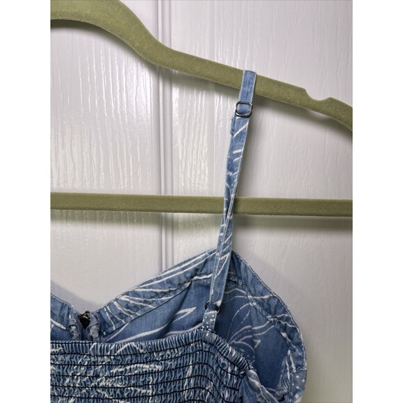 Vans Skater Sundress XS Denim Blue Chambray Tropical Leaf Print Zip Front - Picture 9 of 12